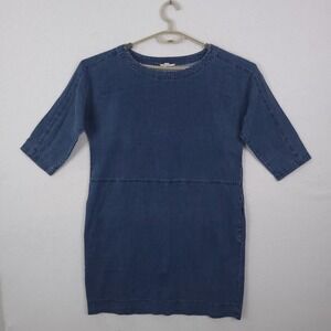 Eileen Fisher Shift Dress Womens XS Blue Tencel Organic Cotton Denim Pocketed